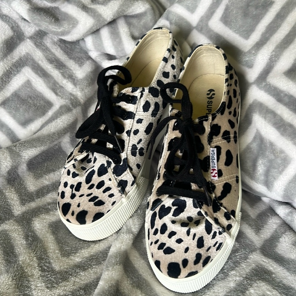 Superga Leopard Print Canvas Sneakers in Black and Cream